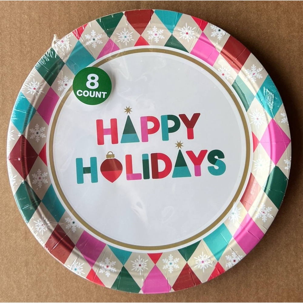 7 Pack 8 Count Happy Holidays Christmas Paper Plates 9" (56 Total)